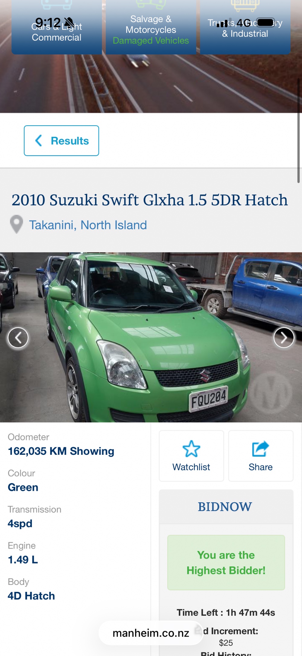 Vehicle transport listing