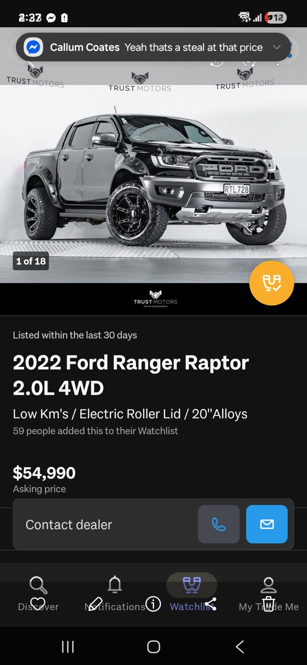 Vehicle transport listing